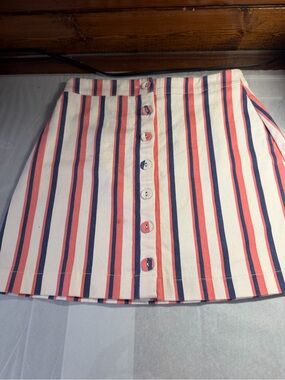 Forever 21 Coral, Navy & White Striped Button-Front Mini Skirt